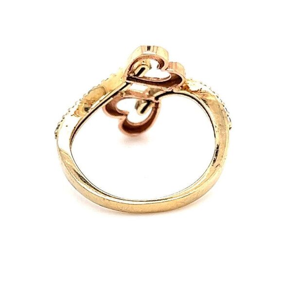 10k Rose & Yellow Gold Bypass Heart Cz Ring - Picture 4 of 9
